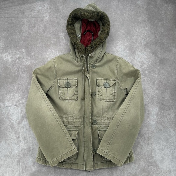 Abercrombie & Fitch Jackets & Blazers - Vintage Abercrombie & Fitch Women's Green Olive Hooded Jacket Size L